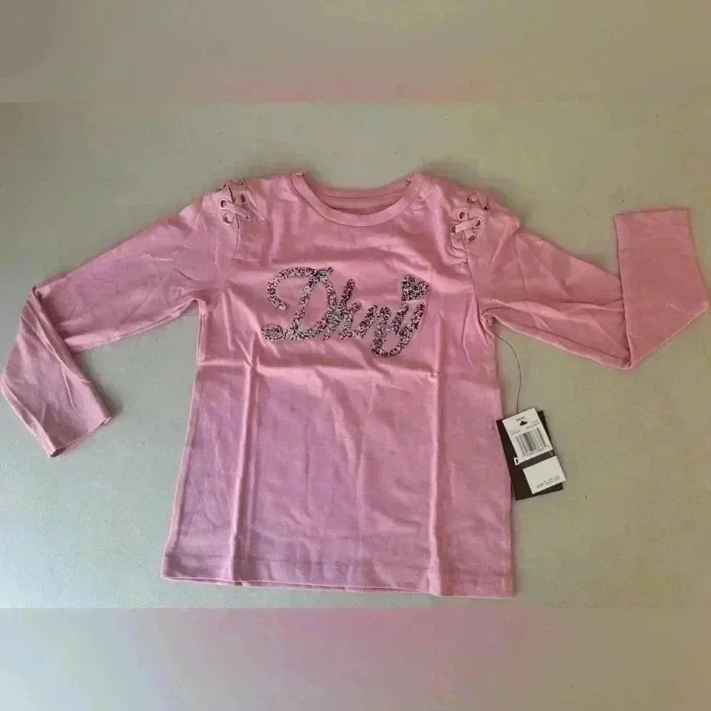 DKNY Girls' Fashion Long Sleeve T-Shirt Love Pink Heather Size 6x and 5T - Picture 1 of 9